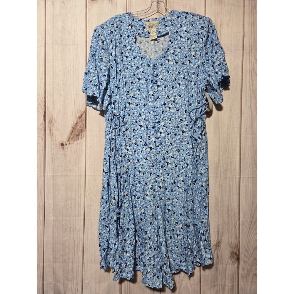 Basic Editions Plus Blue Floral Button Front Midi… - image 1